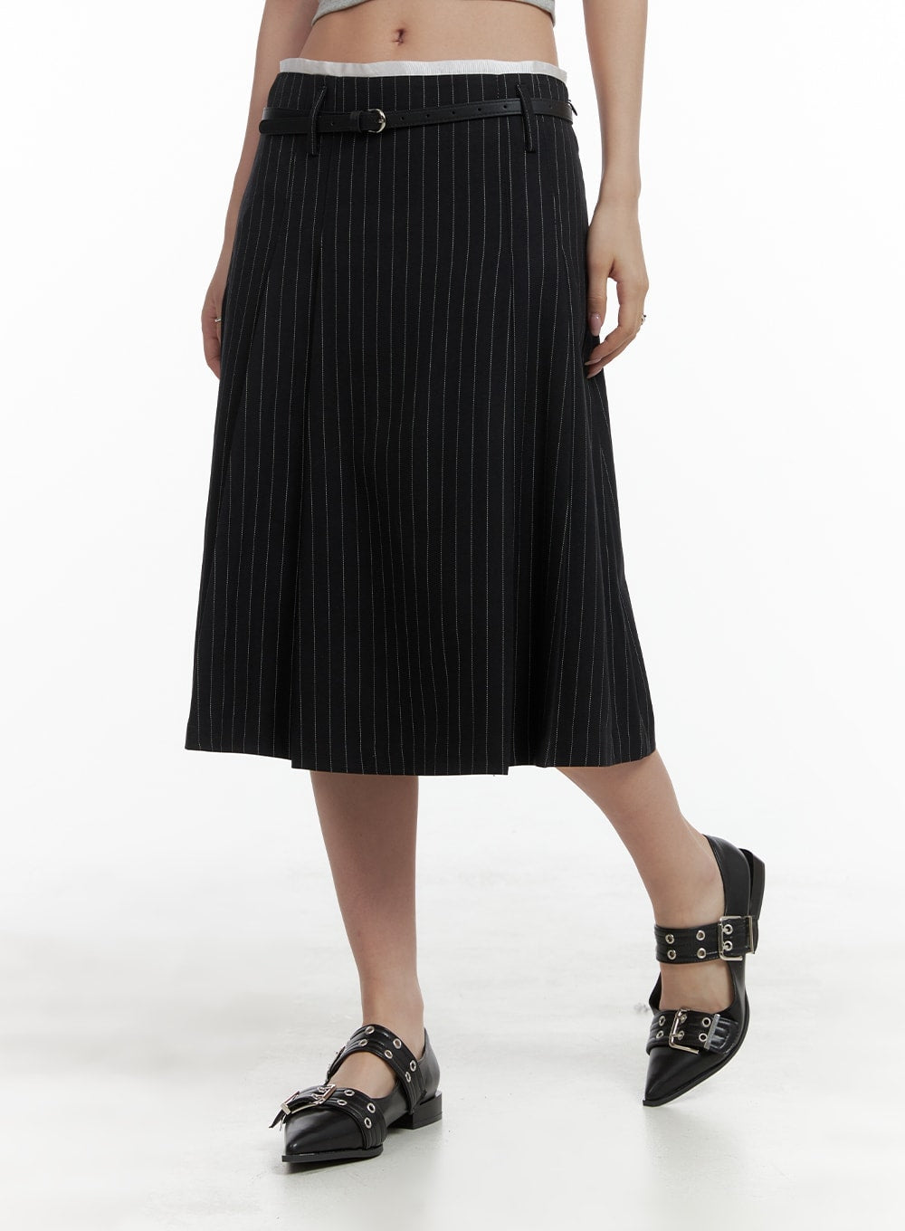 Stripe Pintuck Midi Skirt CA409