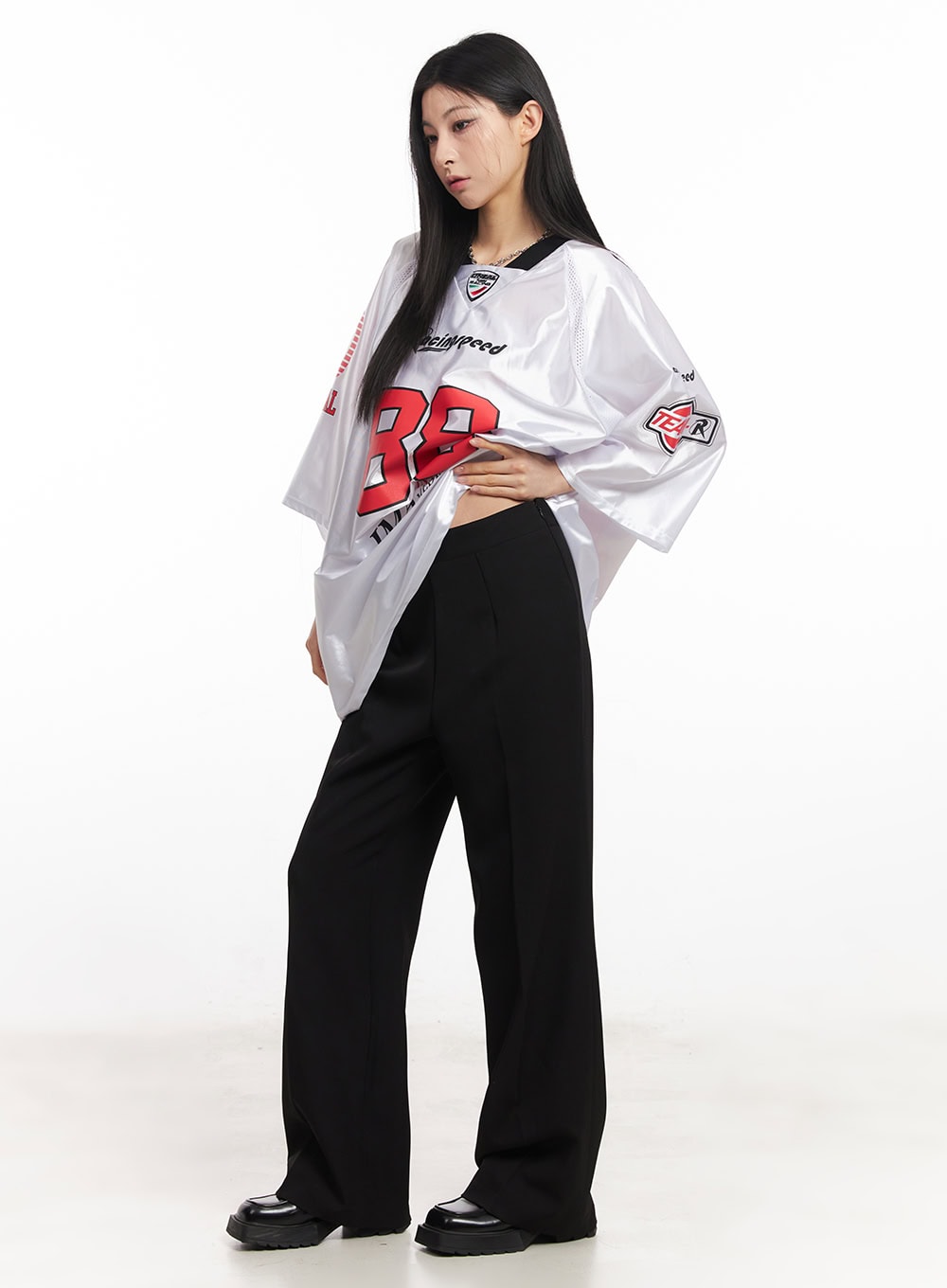 Glossy Oversize Jersey Top CA516