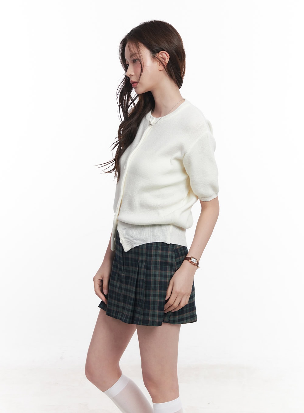 Knit Buttoned Short-Sleeve Cardigan CY515