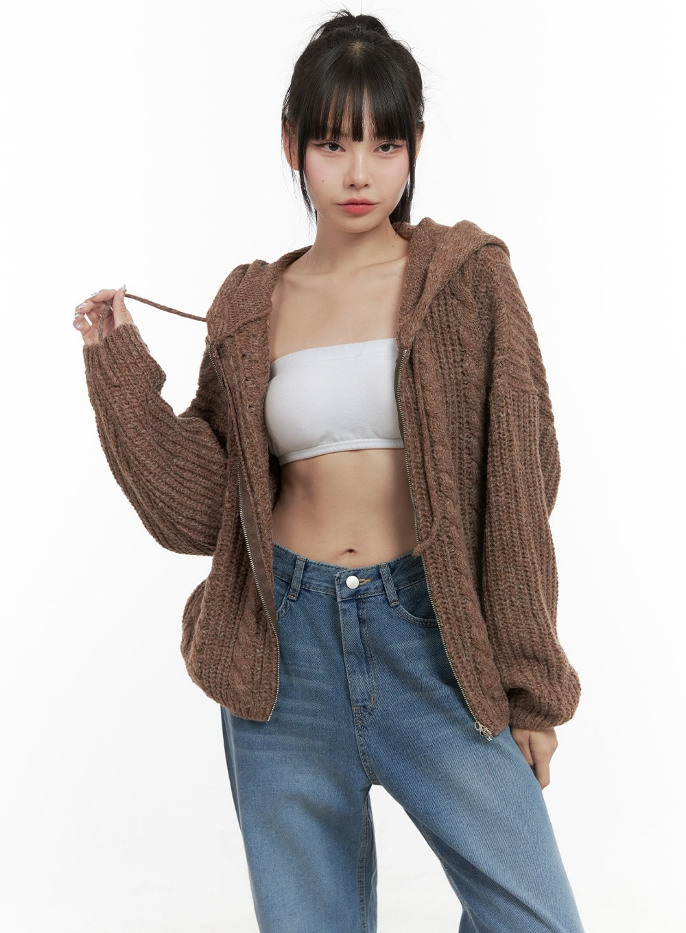 Oversized Cable Knit Hooded Sweater OS410