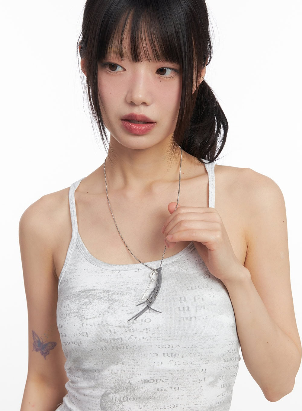 Key Fringe Long Necklace (Gray) IM531