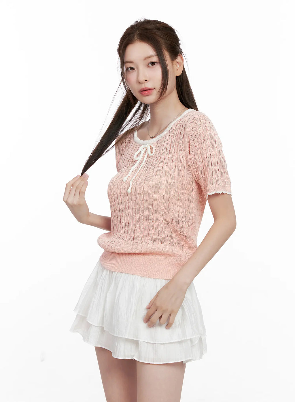 Contrast Trim Ribbon Knit Shirt CL523