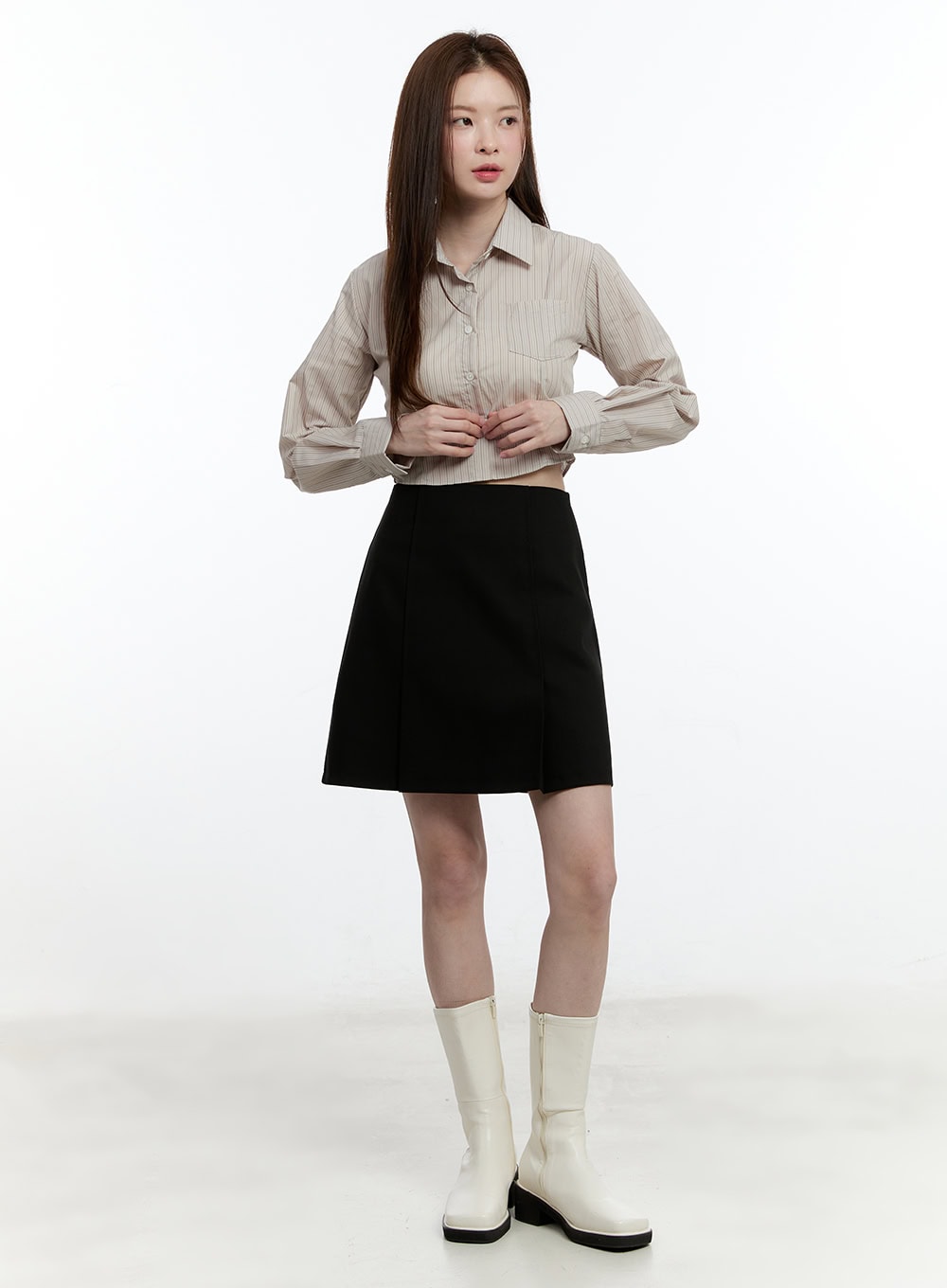 Striped Cropped Button-Up Shirt CM521