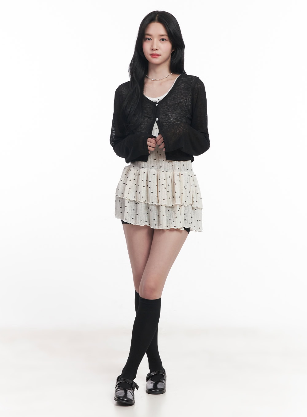 Sheer Buttoned Crop Cardigan CY526