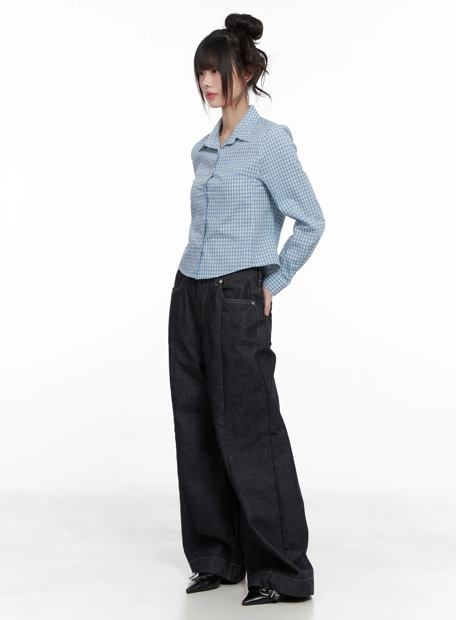 Plaid Button-Up Crop Shirt CG518