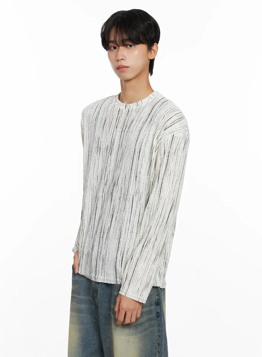 Men's Vertical Stripe Long Sleeve Shirt IO516
