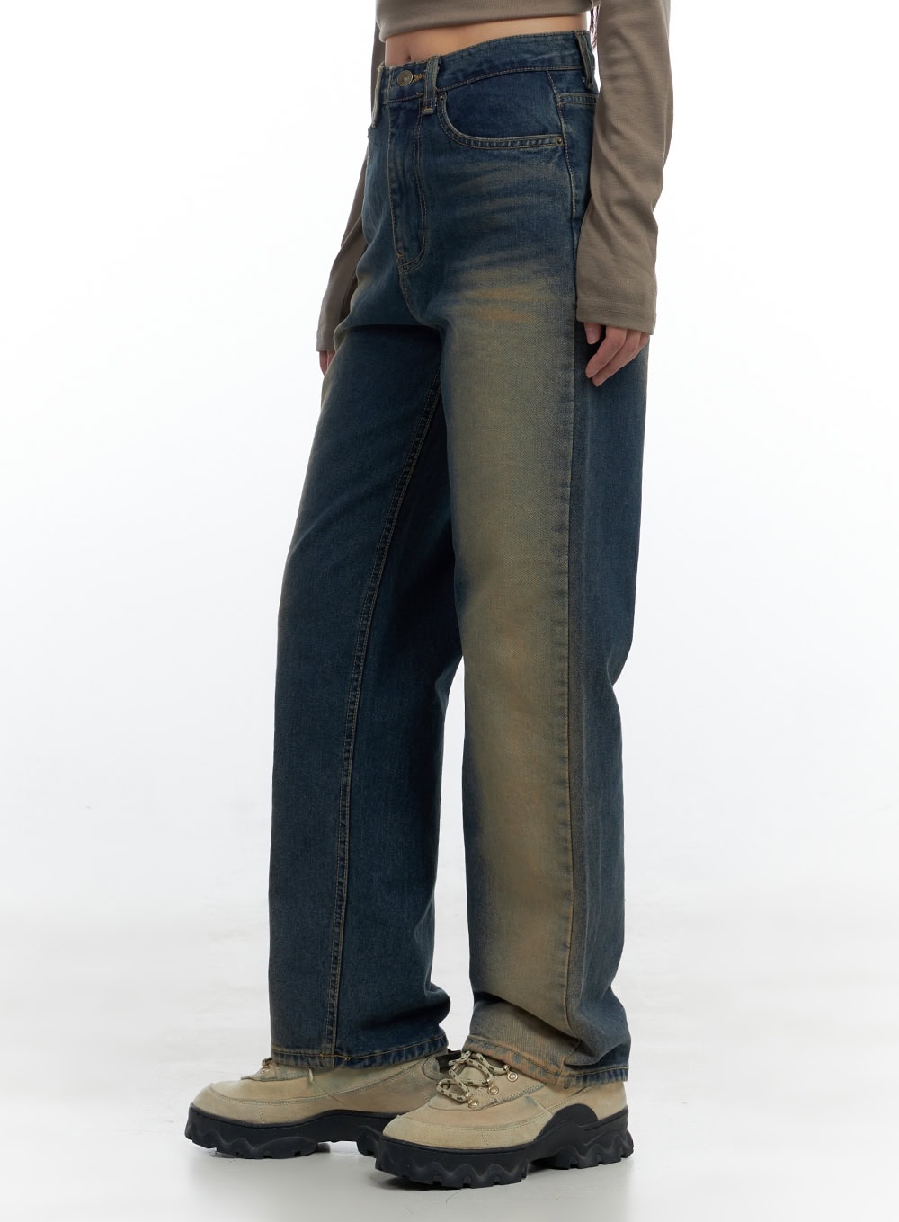 Lark Brown Washed Out Wide Leg Denim CS424