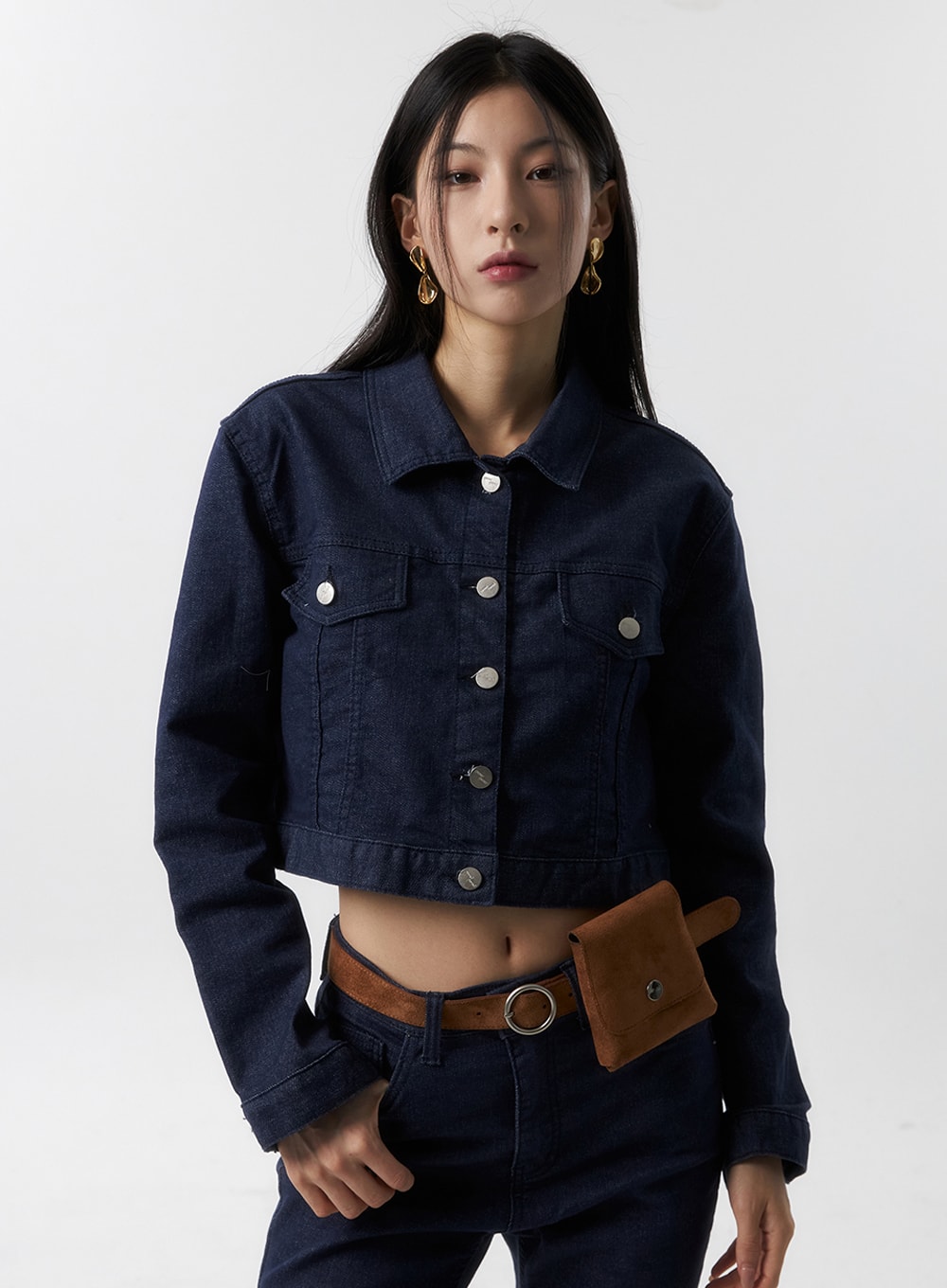 Buttoned Denim Crop Jacket IS315