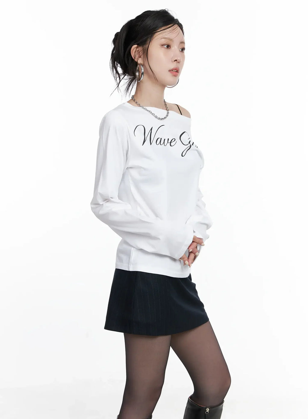 Asymmetrical Shoulder Long Sleeve Top CS512