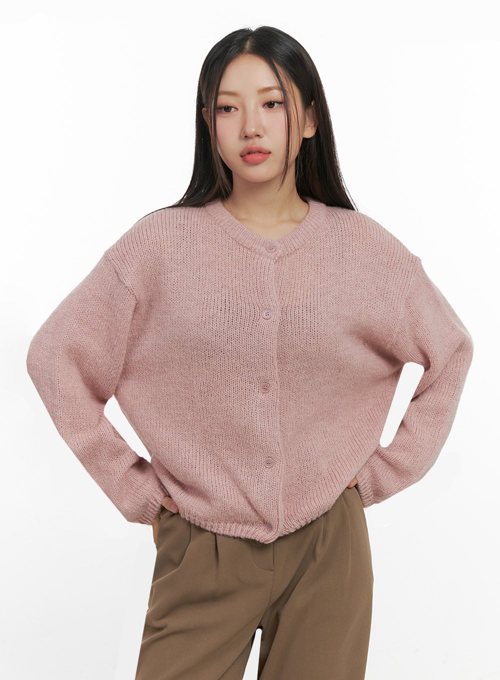 ComfyRound Neck Sweater Cardigan IN415
