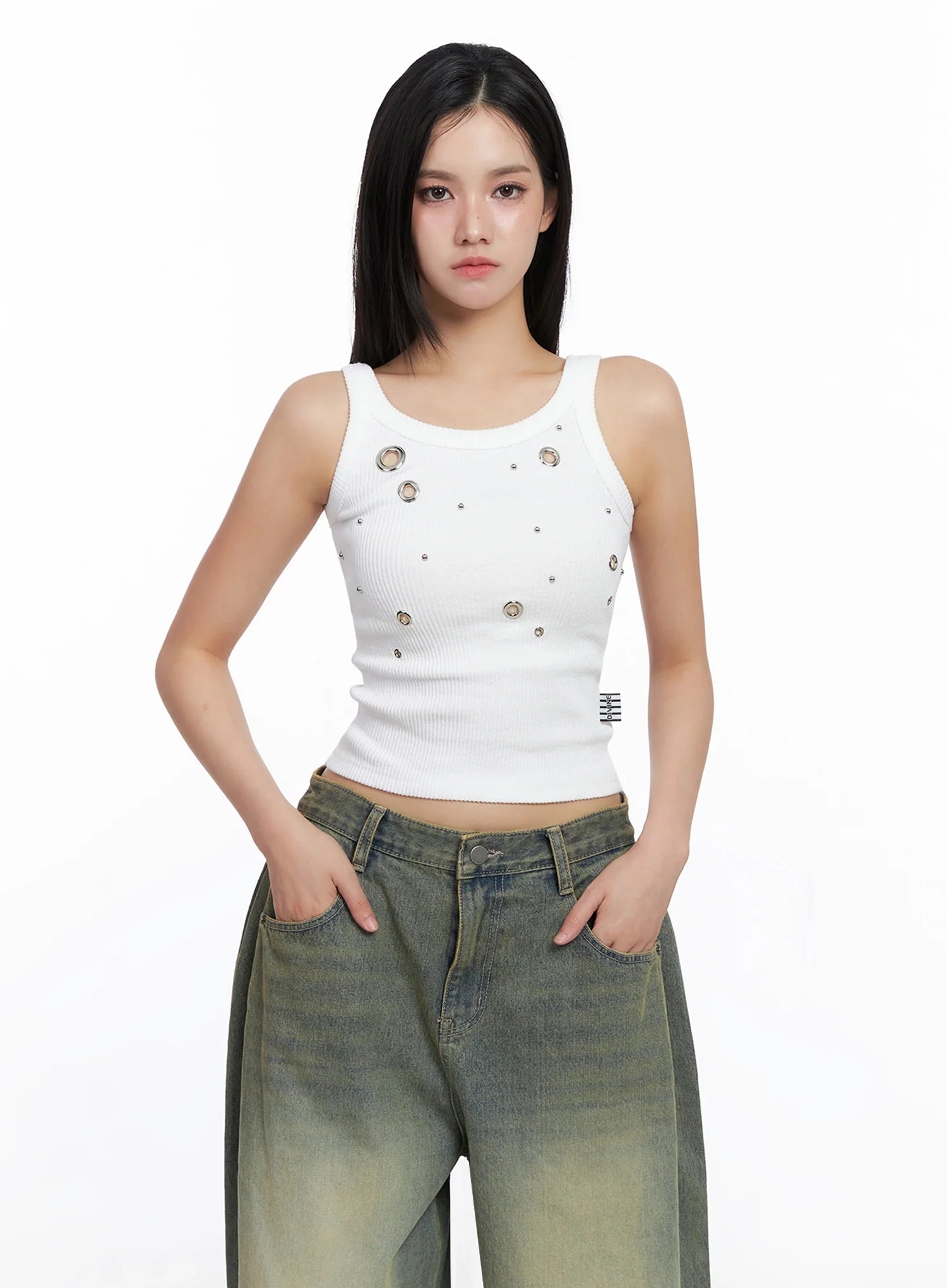 Ribbed Eyelet Slim-Fit Tank Top IS525