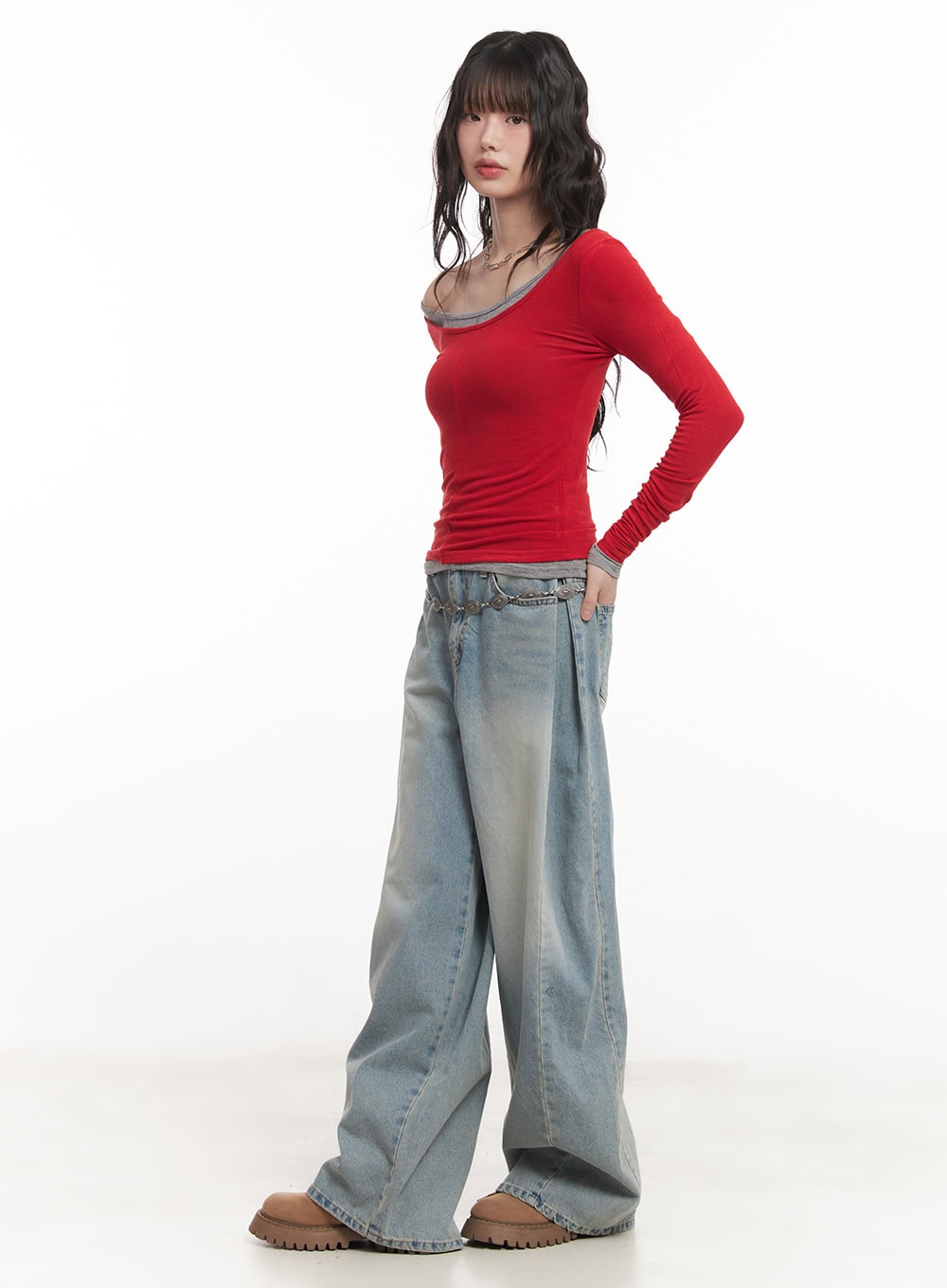 Wool-Blend One-Shoulder Long Sleeve Top CM520