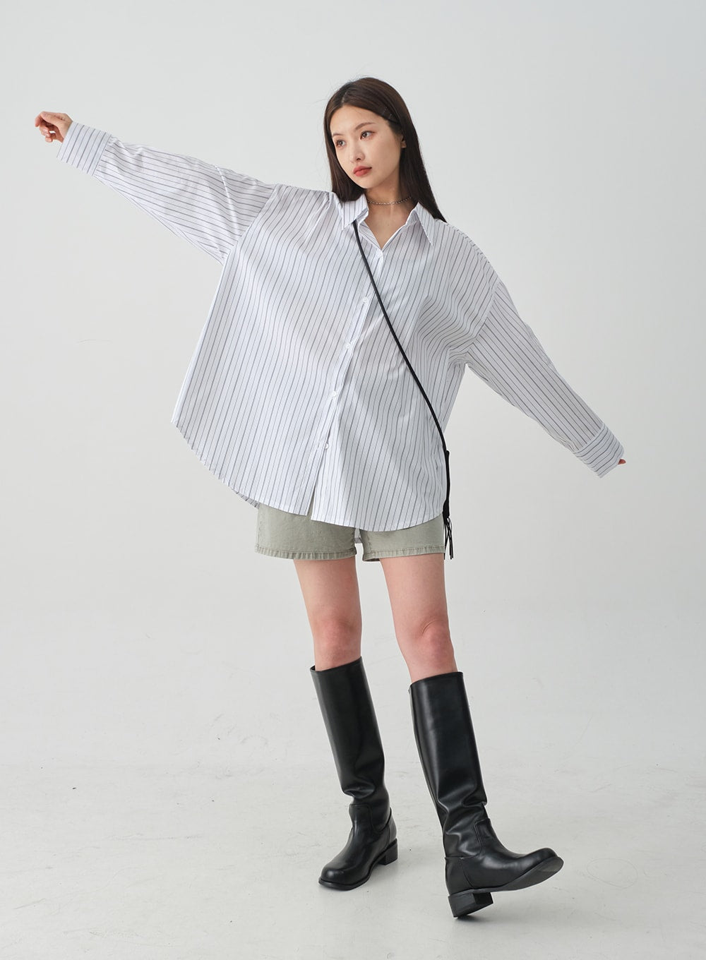 Oversized Striped Shirt with Waist Band Set CY27