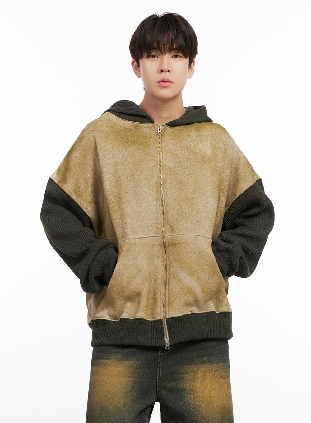 Men's Two-Tone Fleece-Lined Zip-Up Hoodie IJ517