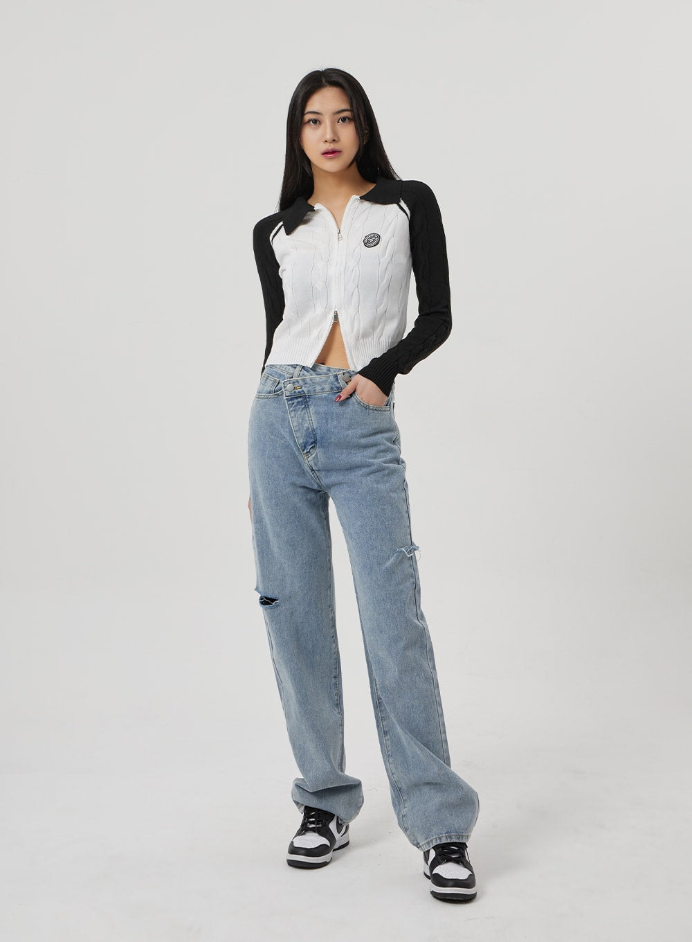 Cable Knit Two Way Zip-Up BF310