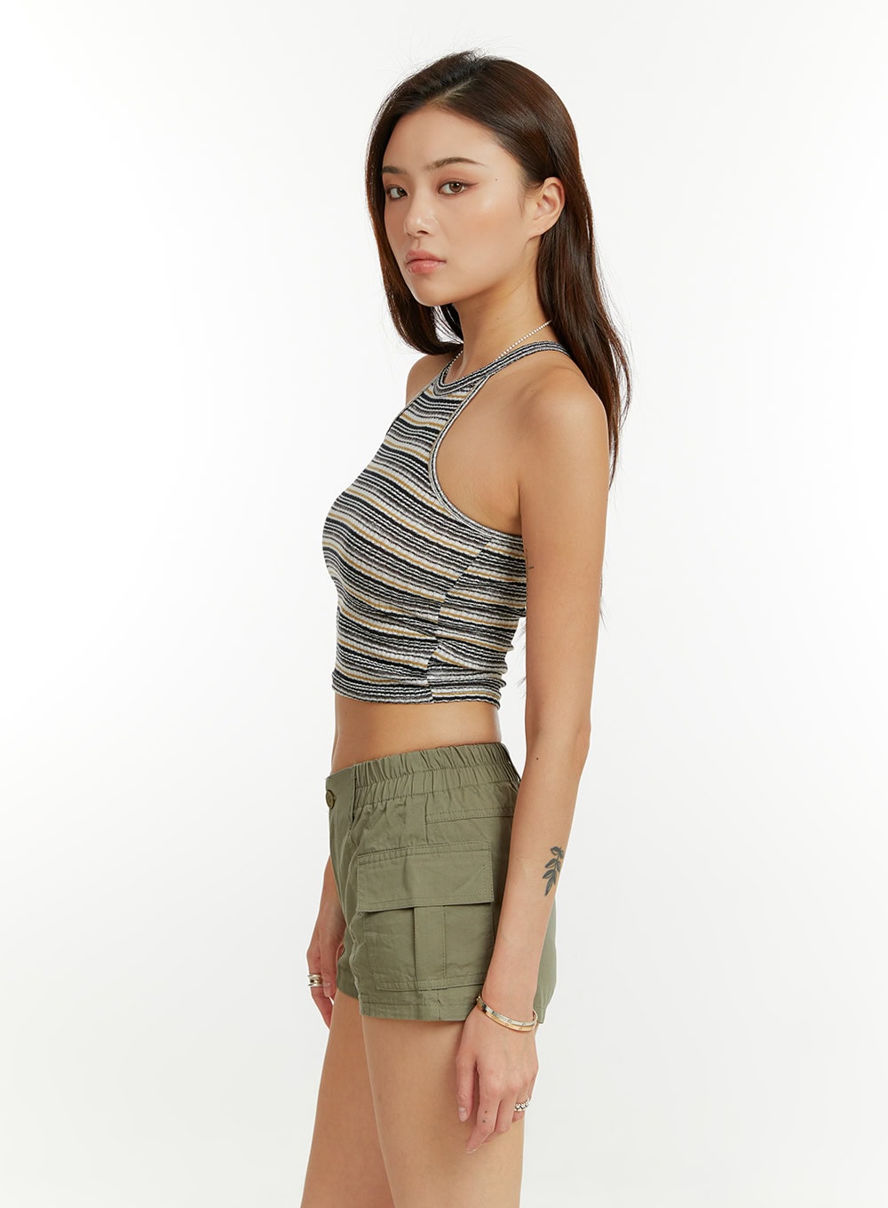 Cotton Stripe Halter Crop Top CU421