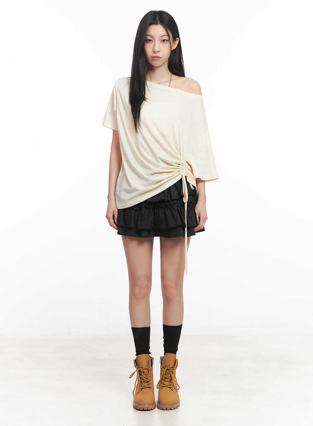 Shirred One-Shoulder Top IY516