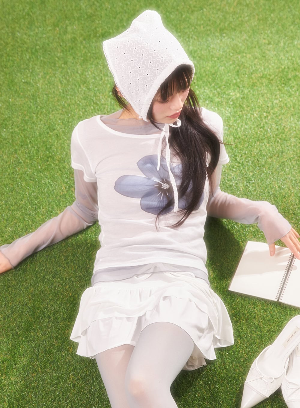 Sheer Flower Graphic Top CA522