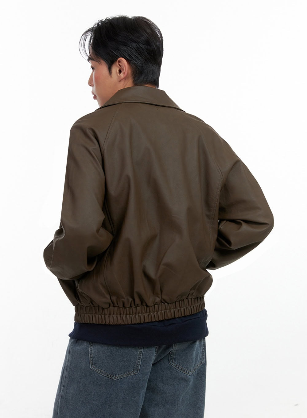 Men's Collared Faux-Leather Jacket IN426