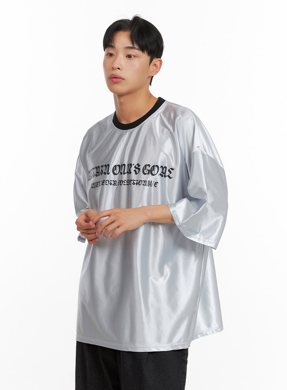 Men's Metallic Lettering T-Shirt IU412