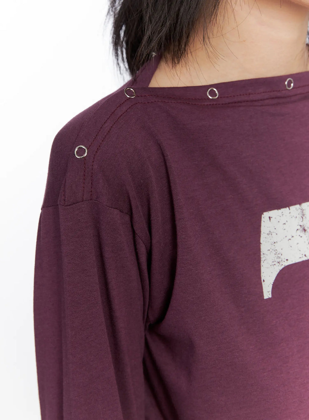 Eyelet Graphic Off-Shoulder Top CO507