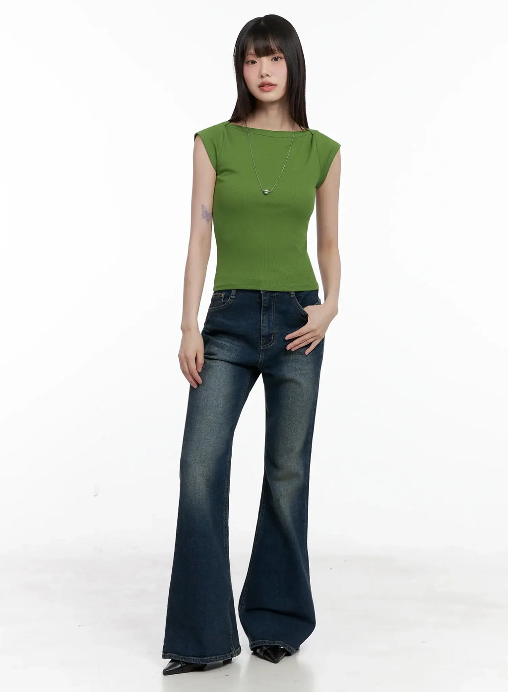 Green Ribbed Knit Top IL531