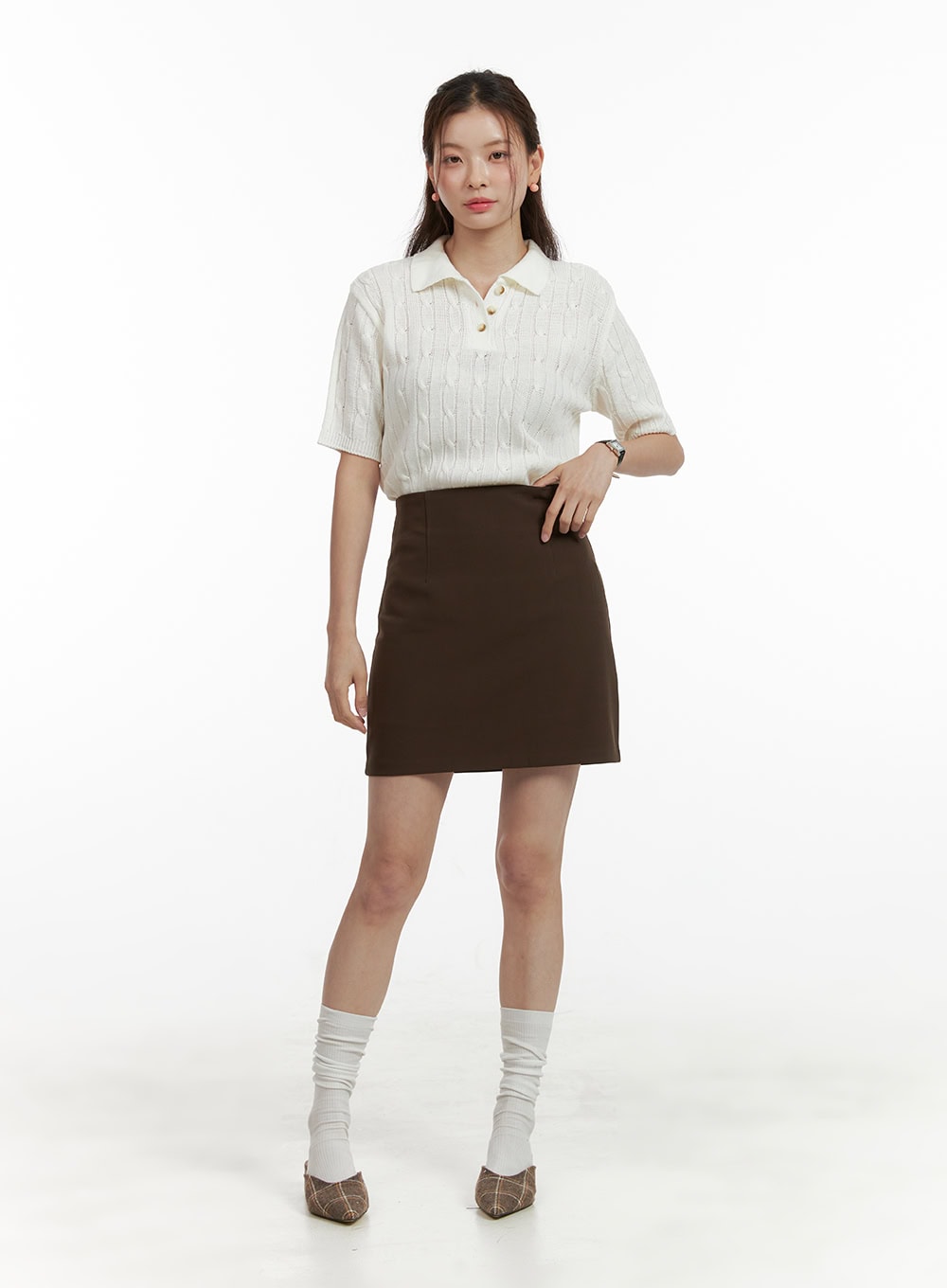 High Waist Solid Mini Skirt OU413