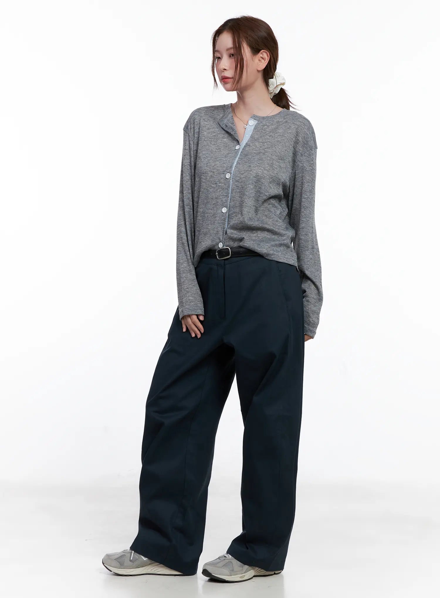 Polka-Dot Detail Button-Up Cardigan CG521