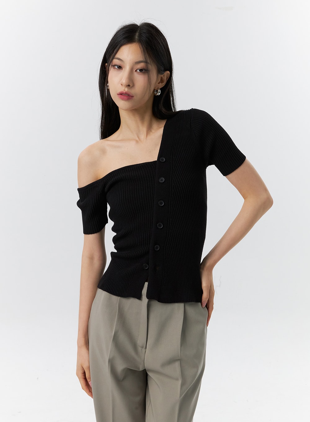 Off-Shoulder Ribbed Top IL326