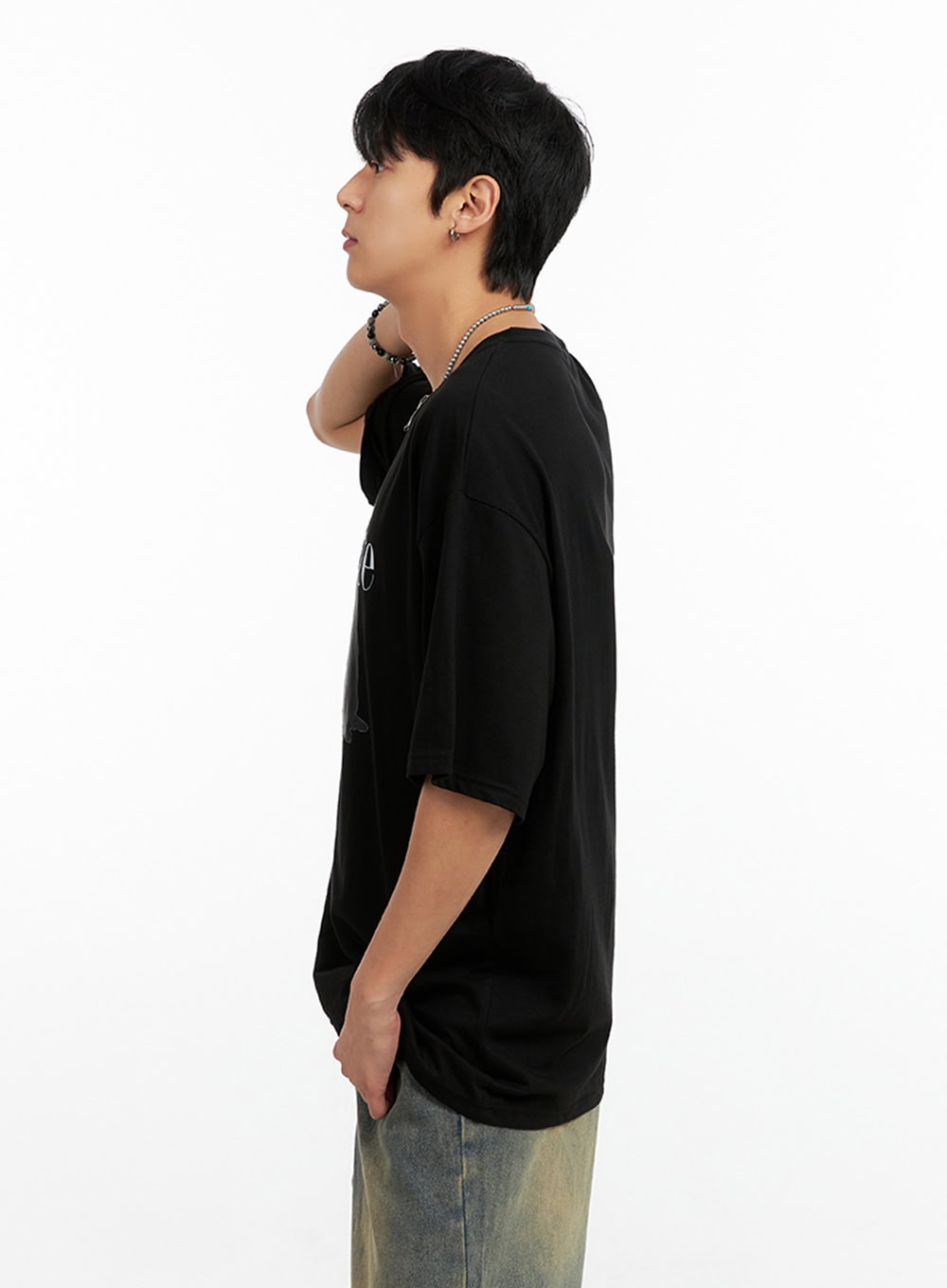 Men's Round Neck Graphic T-Shirt (Black) IG402