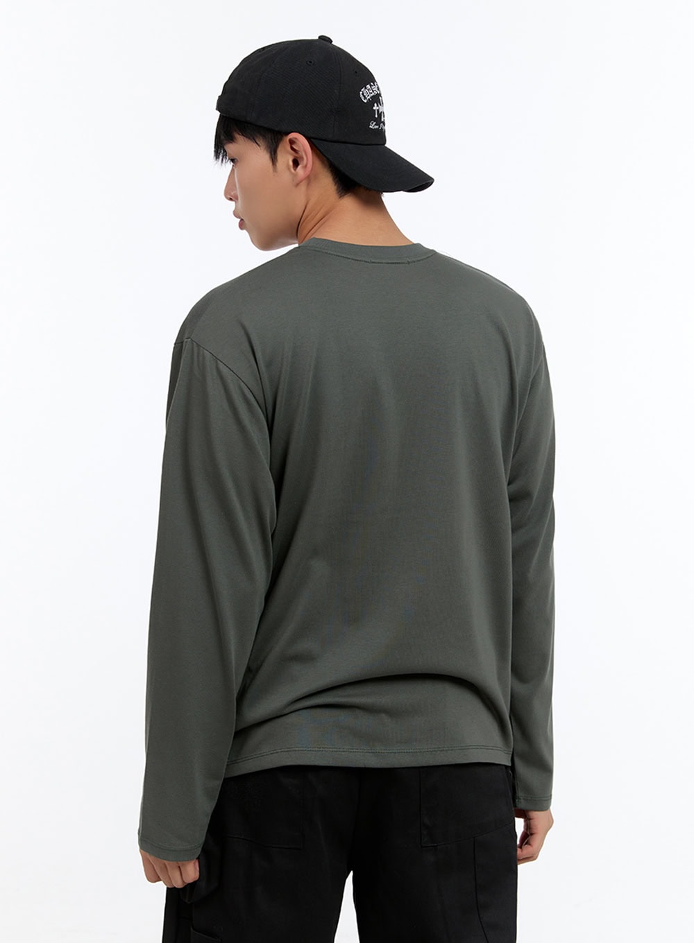 Men's Basic Cotton Long Sleeve T-Shirt (Dark Green) IS412