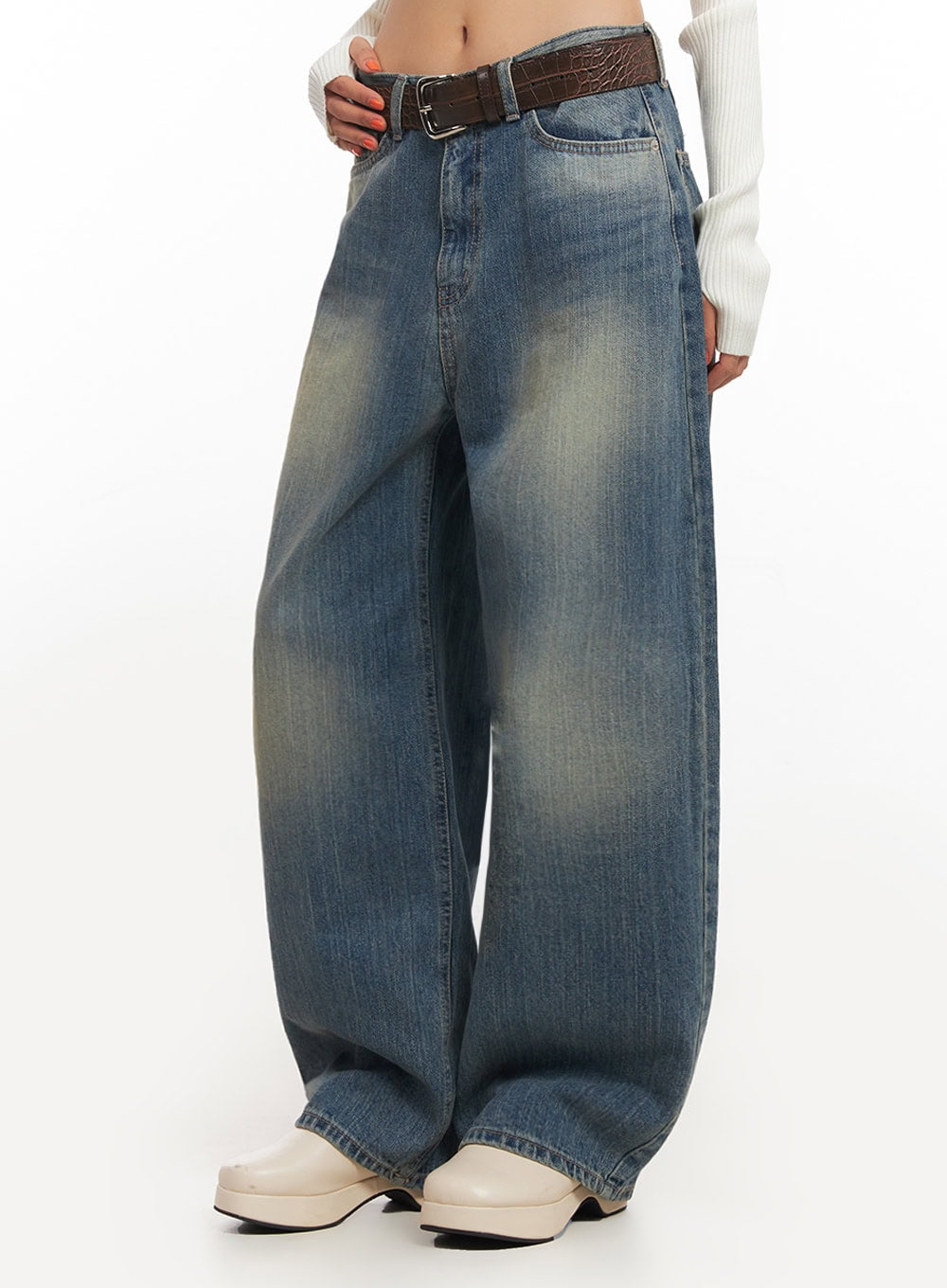 Sharon Washed Wide-Fit Baggy Jeans IA507