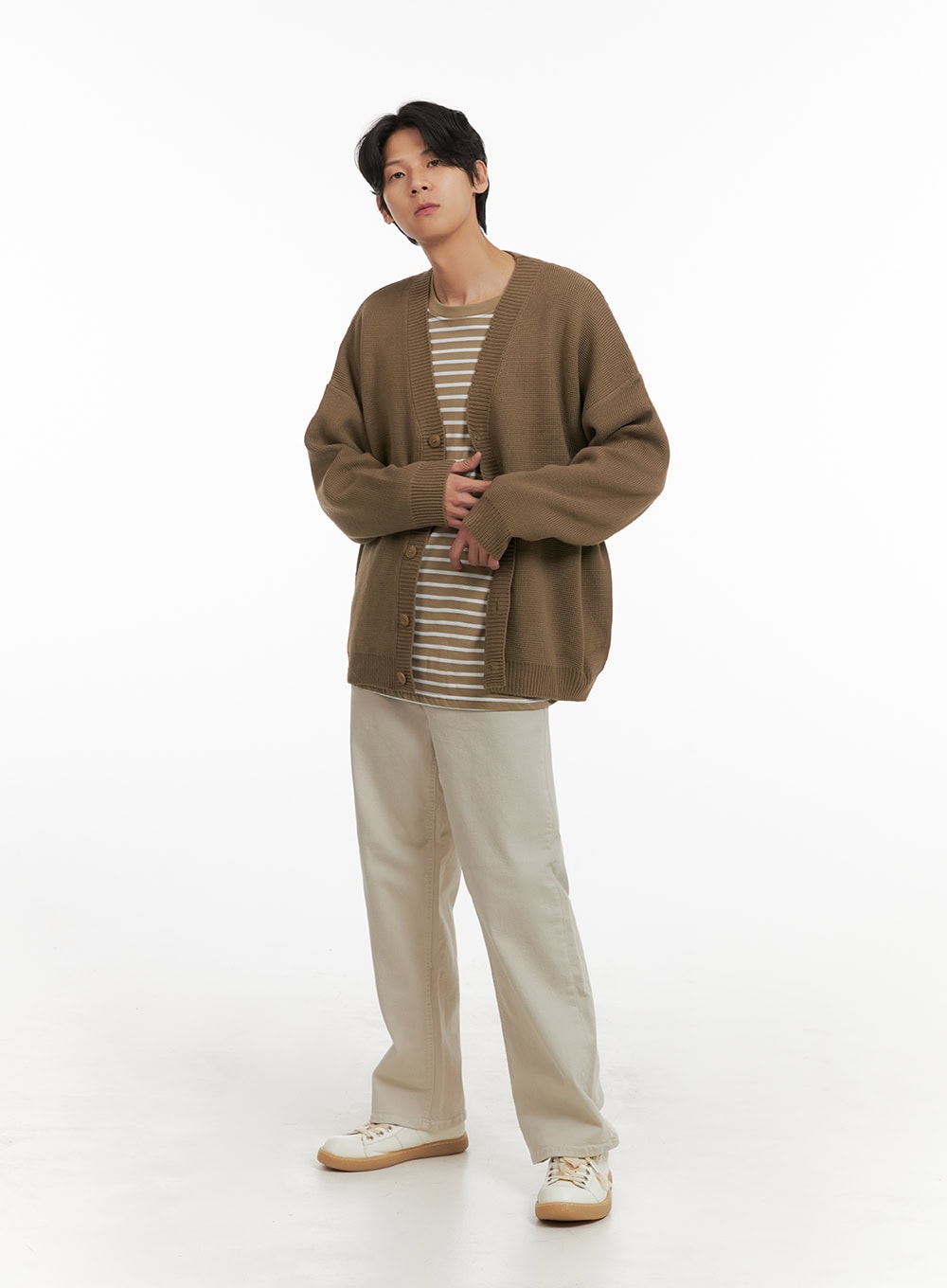 Men's Oversized Buttoned Cardigan (Beige) IY410