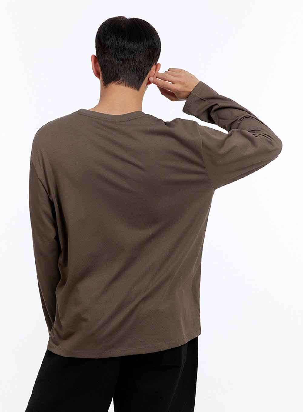 Men's Basic Cotton Long Sleeve T-Shirt (Brown) IS412