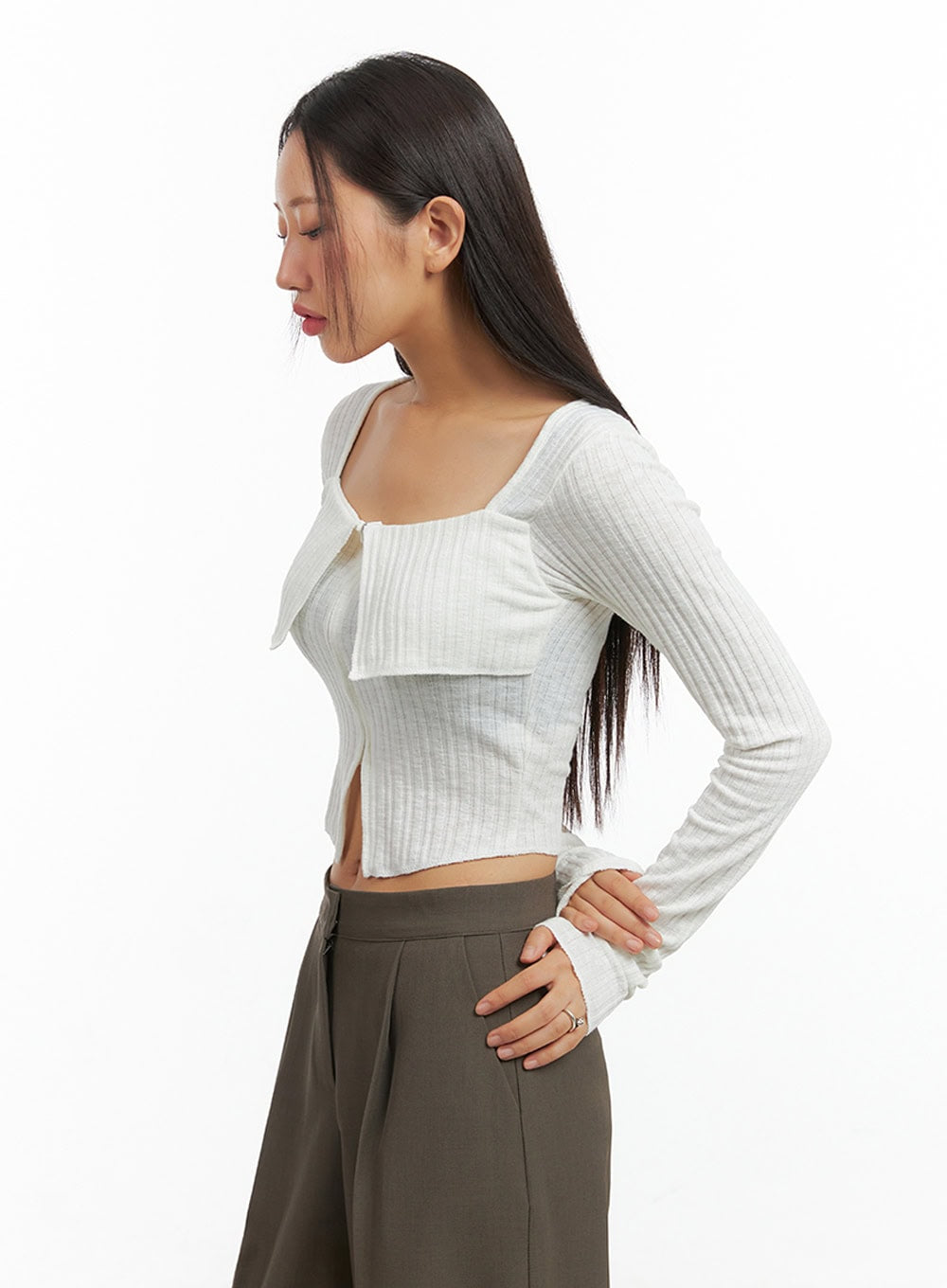 Slit Zip-Up Square Neck Crop Top IS402
