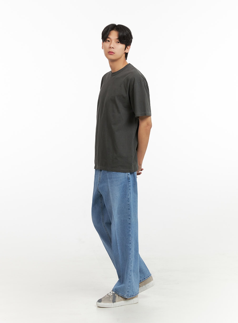 Men's Cotton Washed Round Neck T-Shirt (Black) IY431