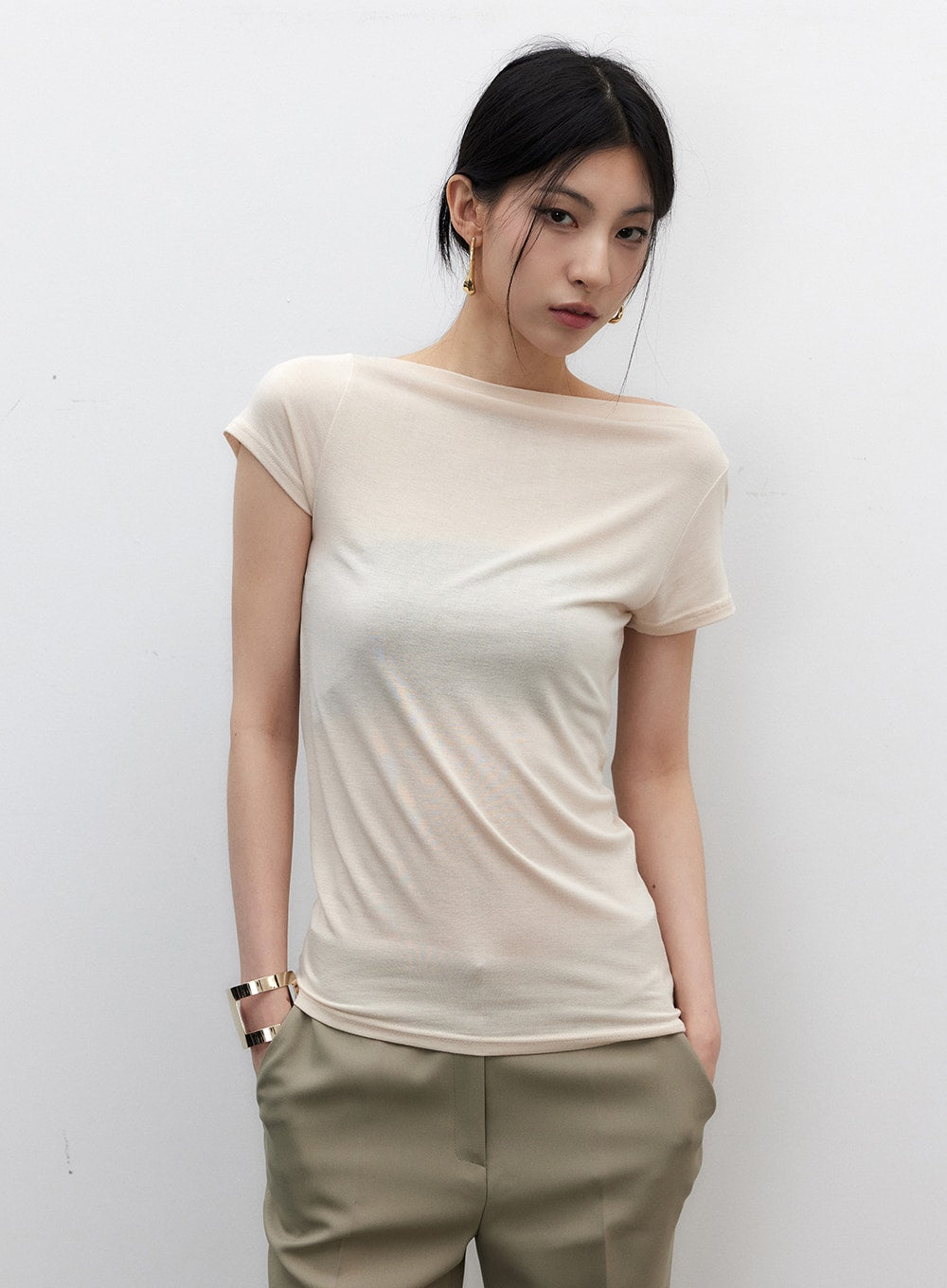 Unbalanced Off-Shoulder Tee IY331