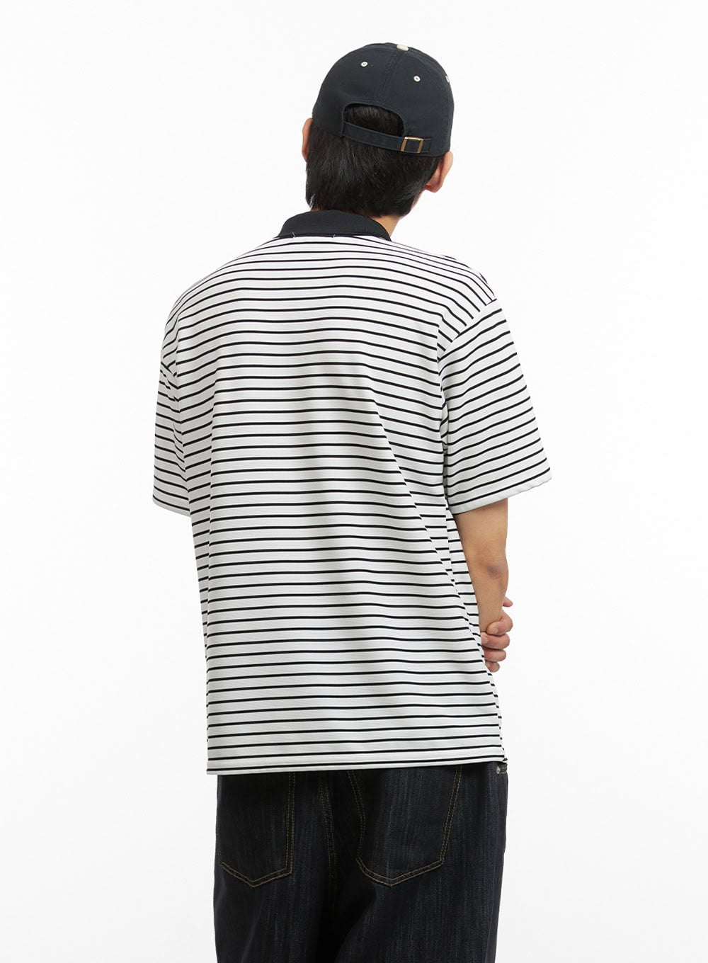 Men's Striped Collar T-Shirt (White) IU405