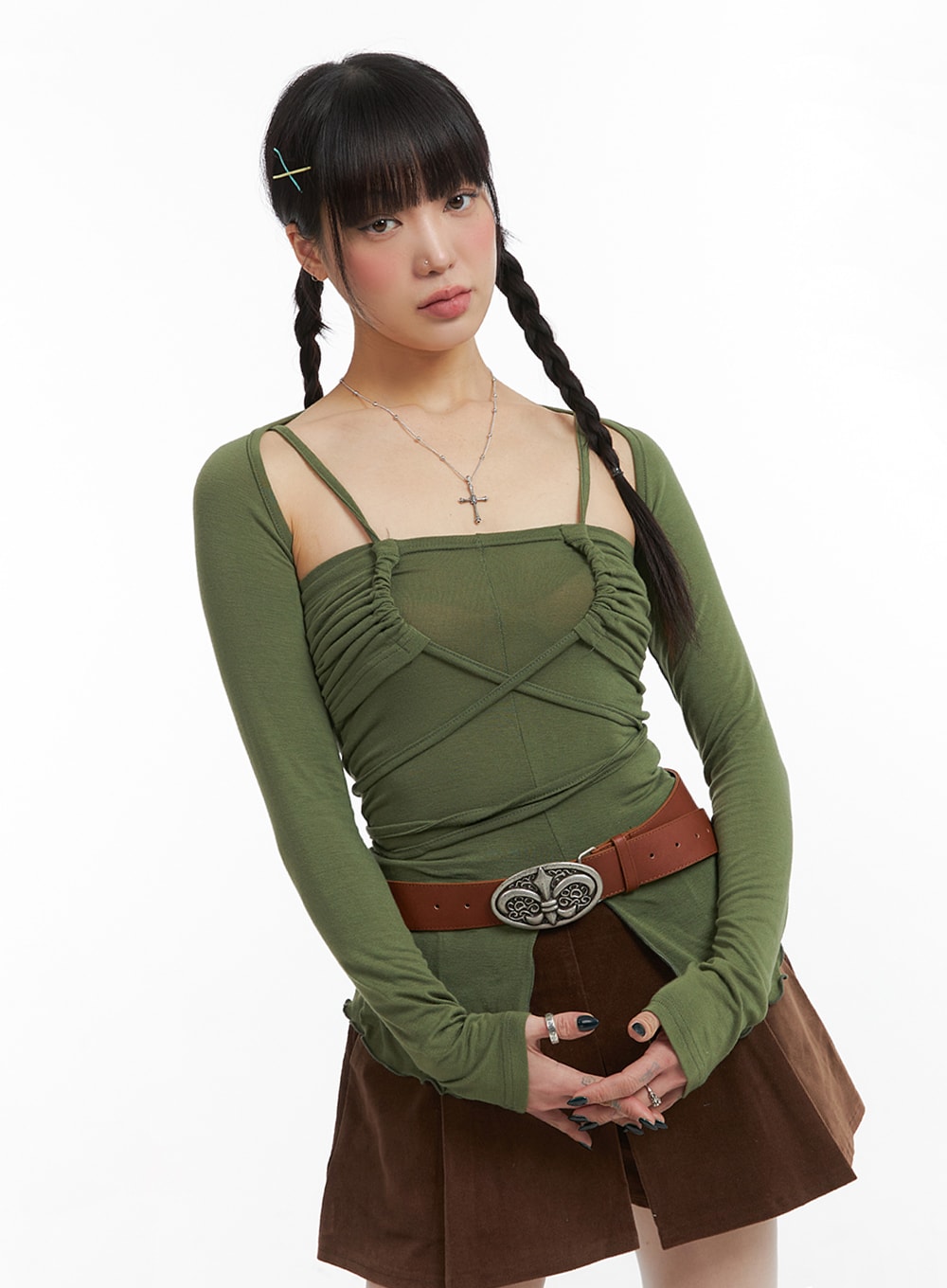 2pcs Solid Cami Top & Cardigan Set IJ411