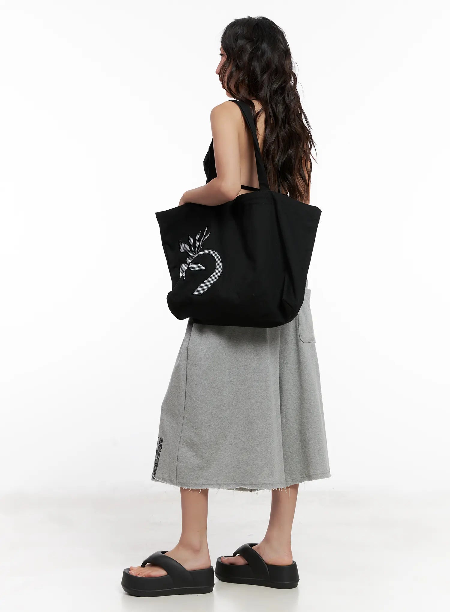 Gingham Patch-Accent Tote Bag CL522