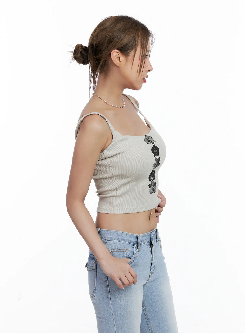 Floral Graphic Ribbed Tank Top CL510