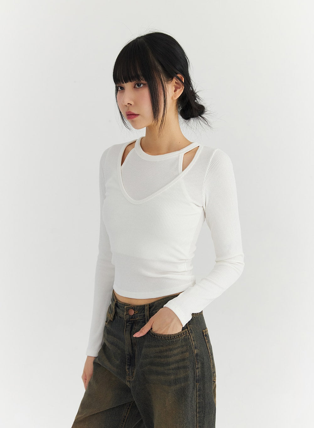 Halter Neck Layered Crop Tee CN301