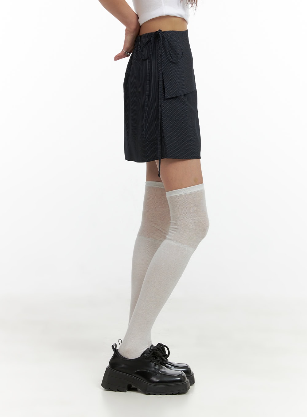 Ribboned Stripe Unbalanced Mini Skirt CL405