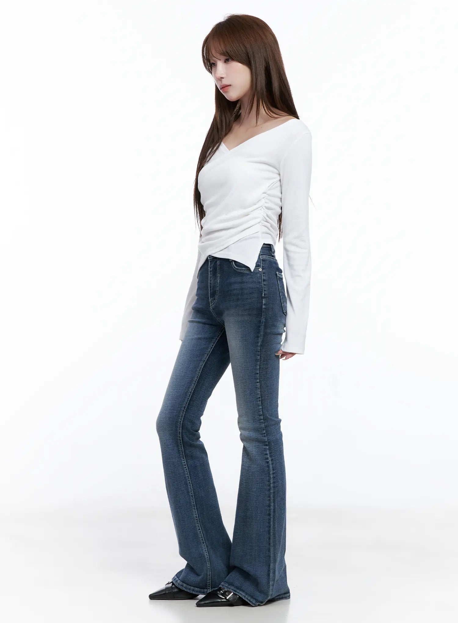 Ju Flare Hip Pad Washed Jeans CG529