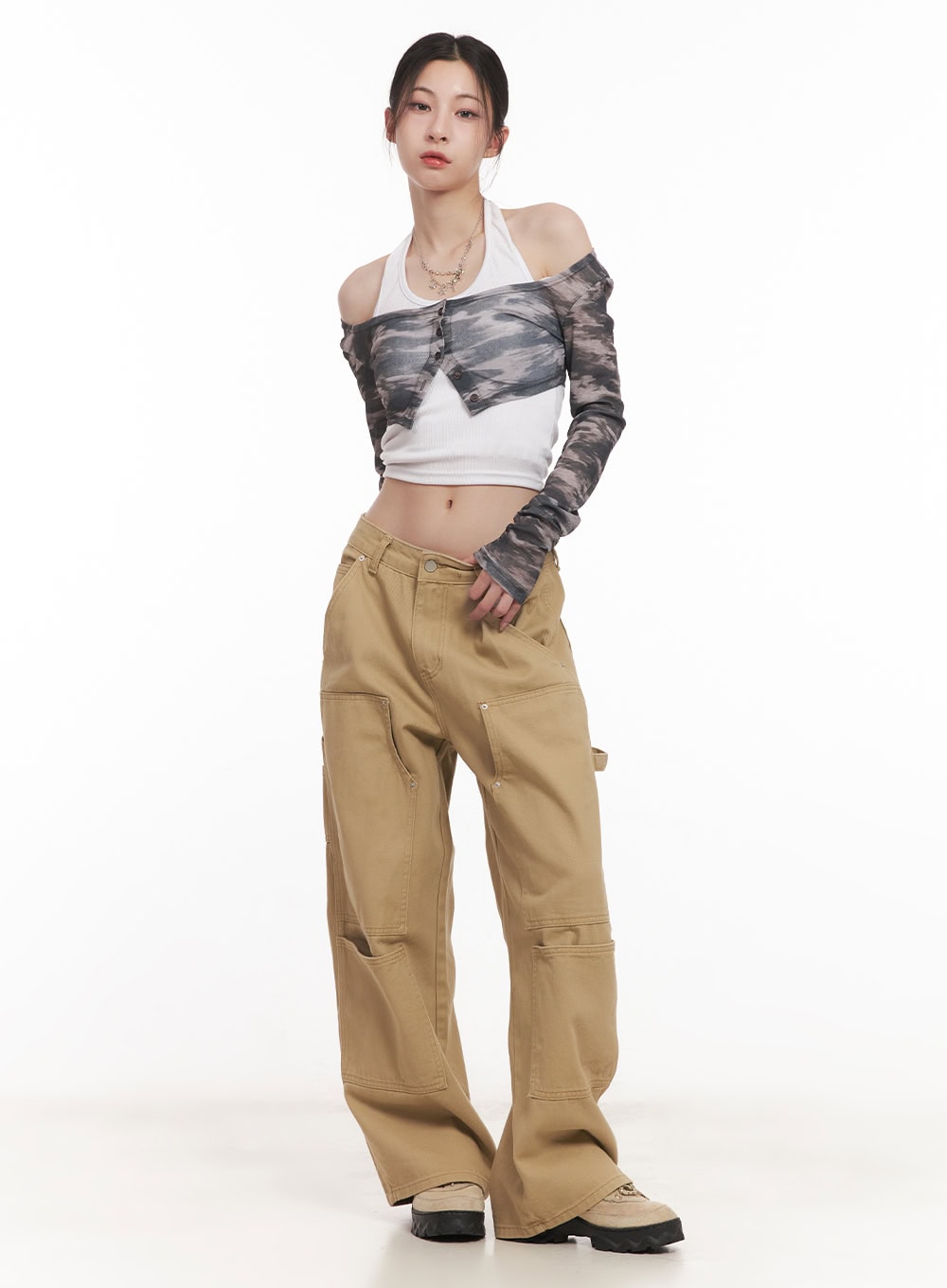 Camo Print Super Crop Cardigan CM517