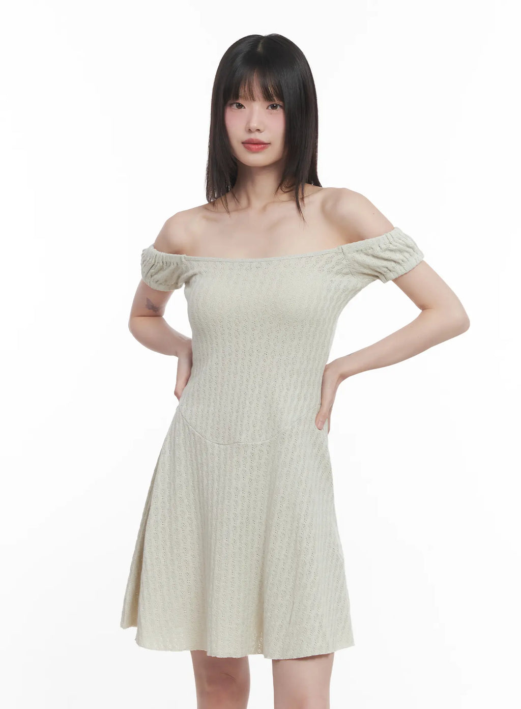 Off-Shoulder Flared Midi Dress CU518