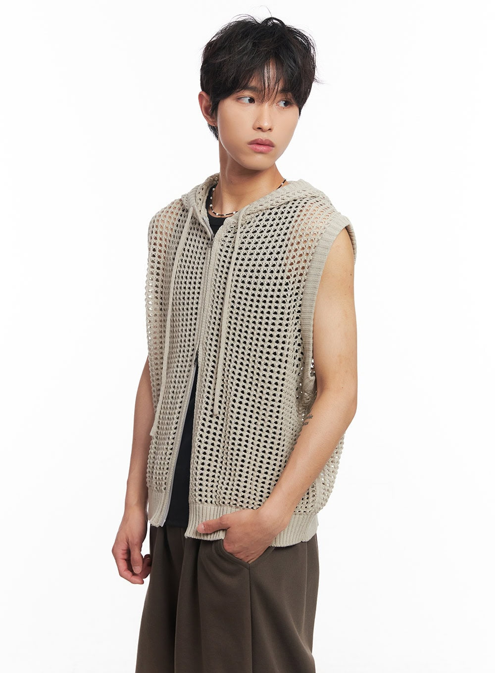 Men's Mesh Zip-Up Hooded Vest IY508