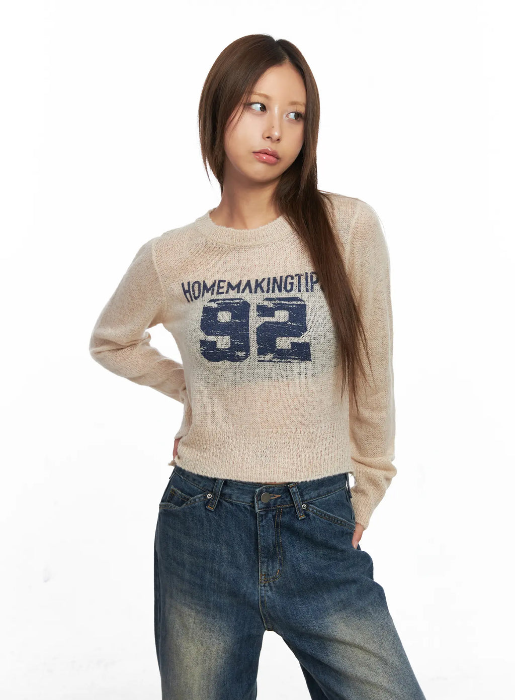 Sheer Graphic Cropped Sweater CO510