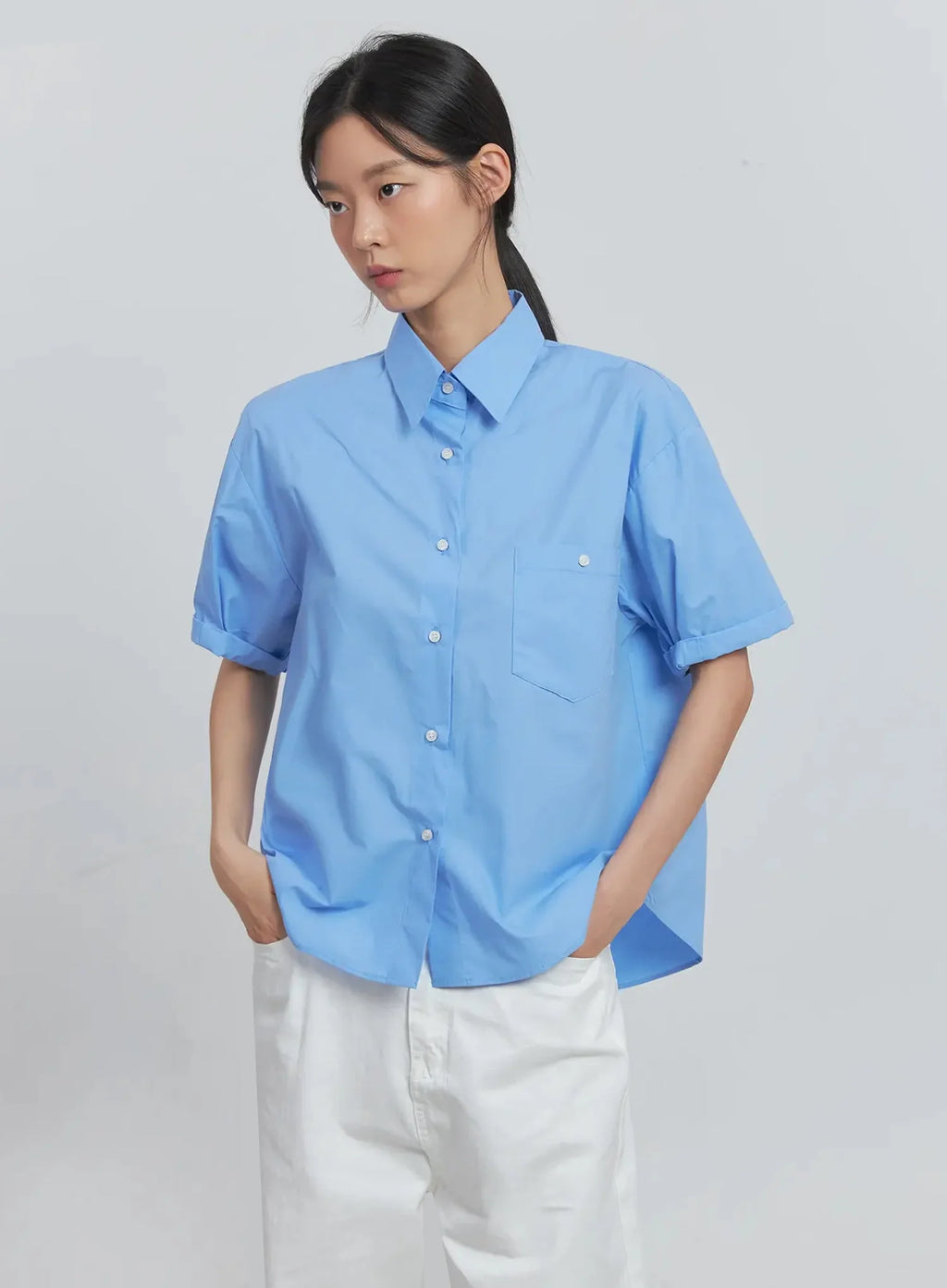 Roll-Up Short-Sleeve Collared Shirt IU512