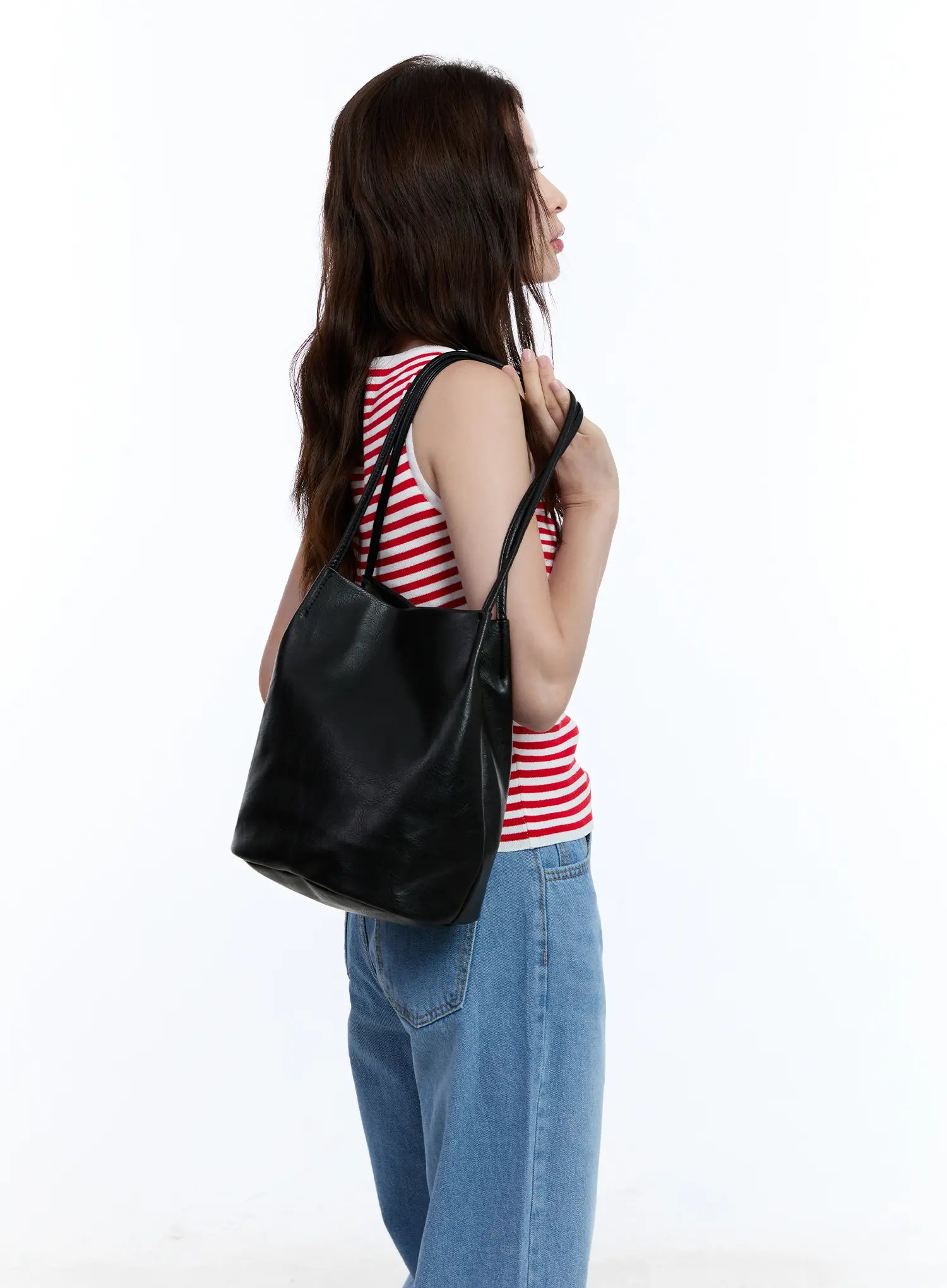 Faux Leather Classic Shoulder Bag CU513